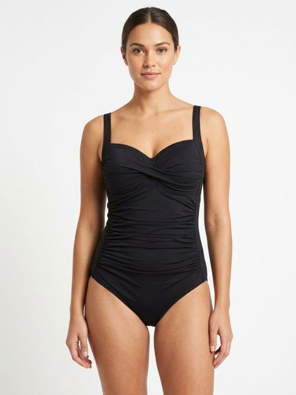 Bond-Eye Australia Black One Piece Swimsuit Ruched Twist Front Multi Fit Cup US
